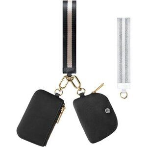 Mini Zip Around Dual Pouch Wristlet With 2 Straps  Black Gold